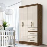 Guarda Roupa De Bebê 4 Portas 4 Gavetas Castanho Wood Off White Seth Shop Jm