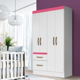 Guarda Roupa De Bebê 4 Portas 2 Gavetas Branco Rosa Flex Martin Shop Jm