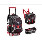 Kit Mochila Rodinhas Infantil Menino Dark Spider 2023 - Denlex