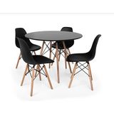 Conjunto Mesa Jantar Eiffel 80cm Preta + 4 Cadeiras Charles Eames Preta