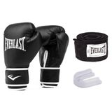 Kit Luvas De Treino / Boxe / Muay Thai - Everlast Core + Bandagem + Protetor Bucal