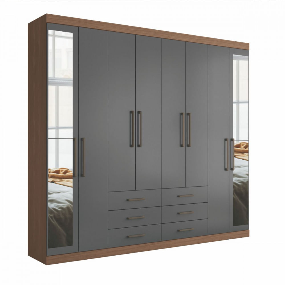 Guarda Roupa Casal Havana Master 8 Portas 6 Gavetas Com Espelho Jatoba Grafite Santos Andira