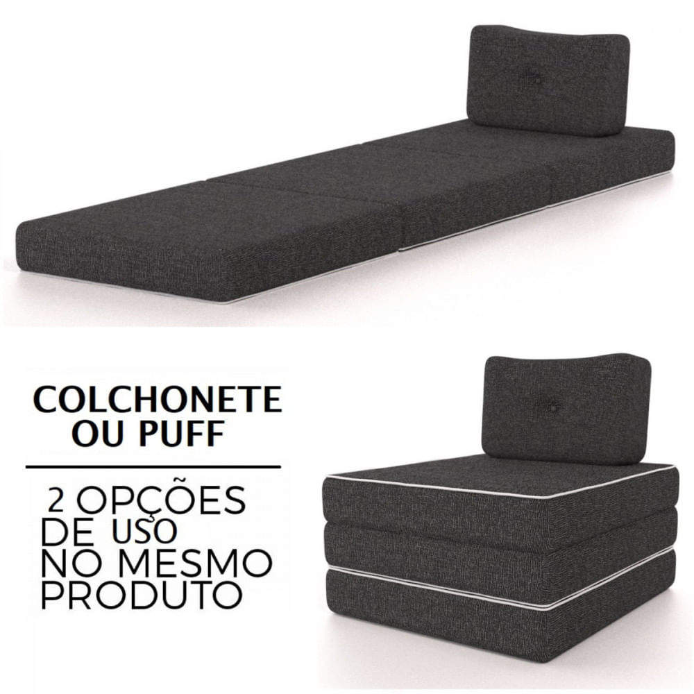 Colchonete Solteiro Pro Dormir Puff Multiuso Com Travesseiro 70x188x12 Grafite Probel