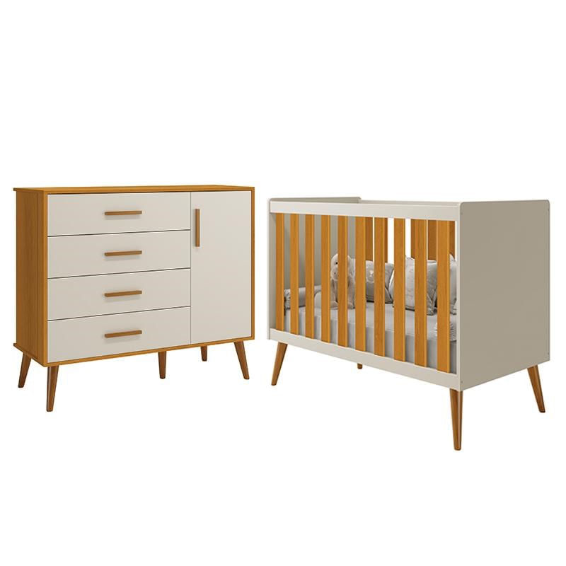 Jogo De Quarto Infantil Isis Cômoda 1 Porta E Berço Areia/savana - Reller Móveis