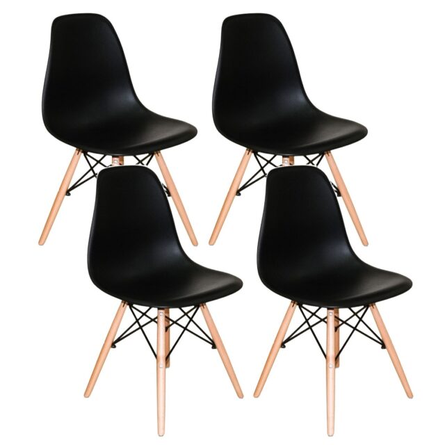 Conjunto 4 Cadeiras Eames Eiffel Com Pés De Madeira - Preto