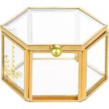 Ouro Joias De Vidro Trinket Tiny Box Ornamentado Brinco De Anel Disp