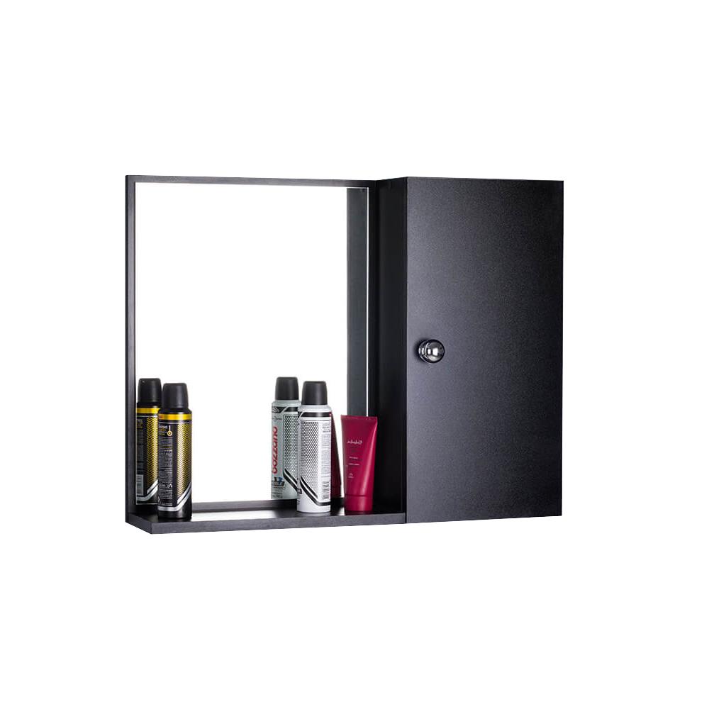 Espelho Para Banheiro Com Armário Cronos - Vai Montado - Preto