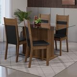 Conjunto Sala De Jantar Mesa Tampo De Vidro 4 Cadeiras Rustic/preto Savana Madesa
