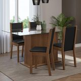 Conjunto Sala De Jantar Mesa Tampo De Vidro 4 Cadeiras Rustic/preto Yara Madesa