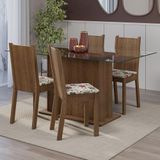 Conjunto Sala De Jantar Mesa Tampo De Vidro 4 Cadeiras Rustic/floral Hibiscos Espanha Madesa