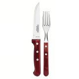 Jogo De Talheres Jumbo Tramontina Churrasco Aço Inox Cabos Madeira Polywood Vermelho 12 Pçs 21198776