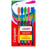 Escova Dental Colgate Colors Pack Família Média Com 5 Unidades