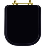 Assento Sanitario Poliester Piano Preto Fosco Ferragem Dourada Para Vaso Deca