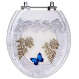 Assento Sanitario Poliester Decorado Convencional Branco Borboleta Azul