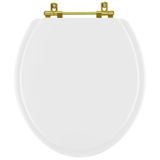 Assento Sanitario Convencional Branco Para Vaso Oval Universal Com Ferragem Dourada
