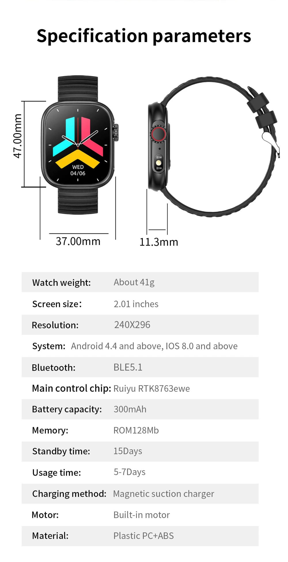 Relógio Inteligente Smartch Rtk 8763ewe À Prova D&#39;água Preto