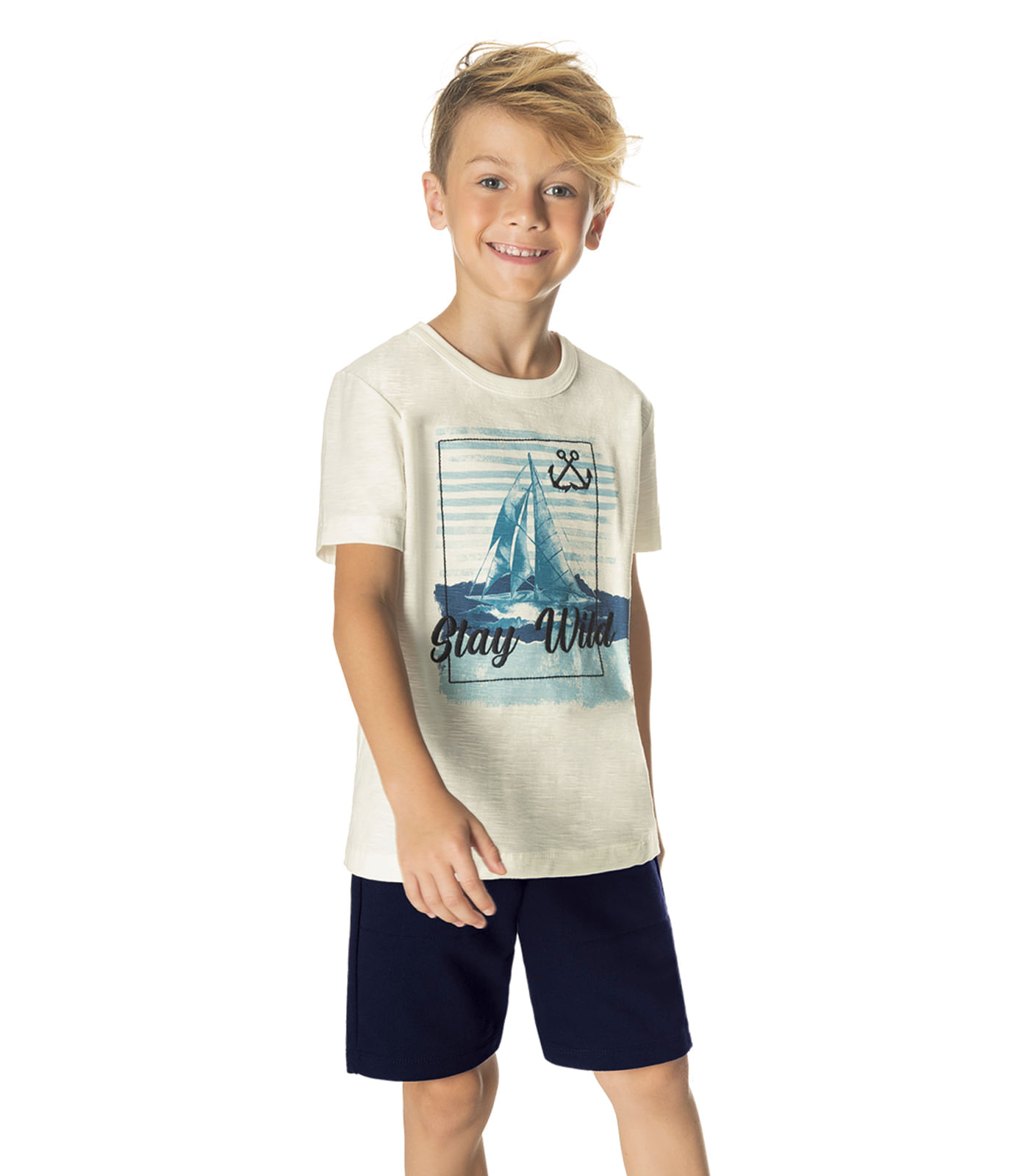 Camiseta Infantil Masculina Barquinho Rovitex Kids Bege 10