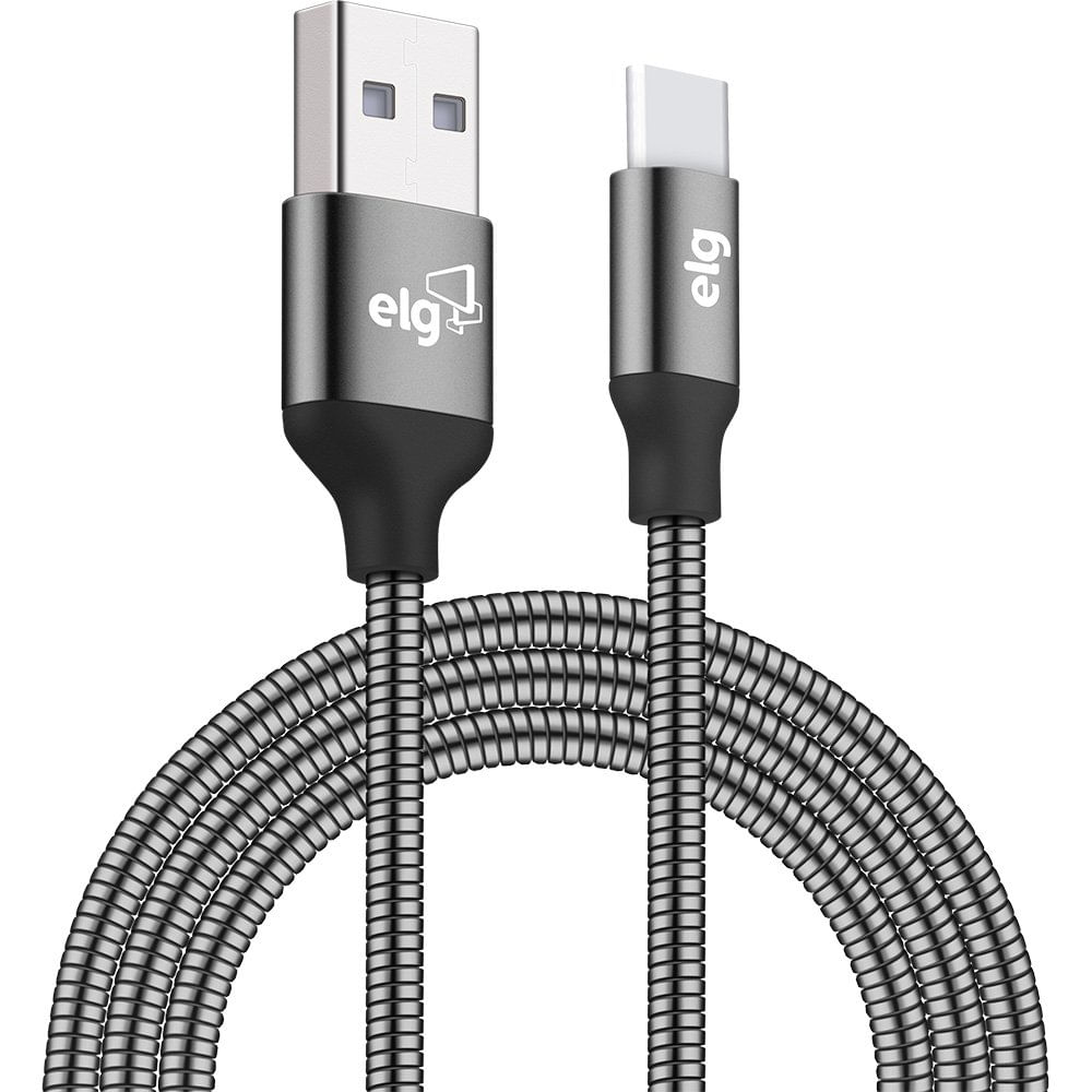 Cabo USB TIPO-C em Inox, 1M, ELG, Cinza, INXC10GY