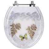 Assento Sanitário Tampa De Vaso Convencional Oval Branco Decorado Com Borboleta - Borboleta Verde