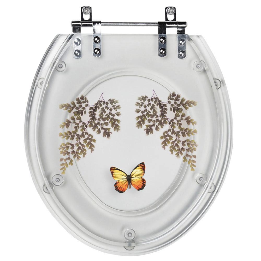 Assento Sanitário Tampa De Vaso Convencional Oval Transparente Decorado - Borboleta Amarela