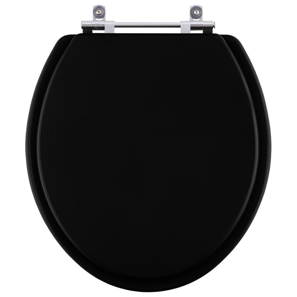 Assento Sanitário Tampa De Vaso Madeira Mdf Laqueado Convencional Oval Universal 6lpf - Preto