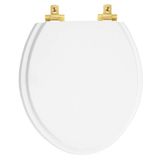 Assento Sanitário Laqueado Soft Close Oval Branco Para Todas As Marcas Com Ferragem Dourada