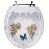 Assento Sanitário Tampa De Vaso Convencional Oval Branco Decorado Com Borboleta - Borboleta Azul