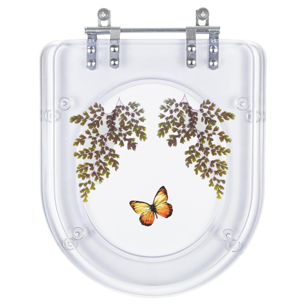 Assento Sanitário Tampa De Vaso Vogue Plus Transparente Decorado - Borboleta Amarela