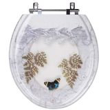 Assento Sanitário Tampa De Vaso Convencional Oval Branco Decorado Com Borboleta - Borboleta Azul Escuro