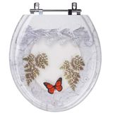 Assento Sanitário Tampa De Vaso Convencional Oval Branco Decorado Com Borboleta - Borboleta Vermelha