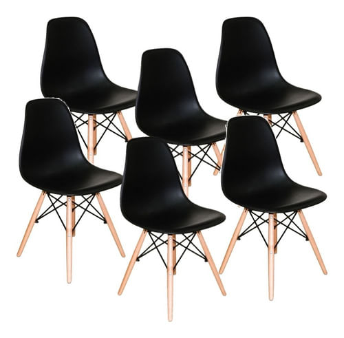 6 Unidades Cadeira De Jantar Decoreshop Charles Eames Dkr Eiffel,  Cor  Preto