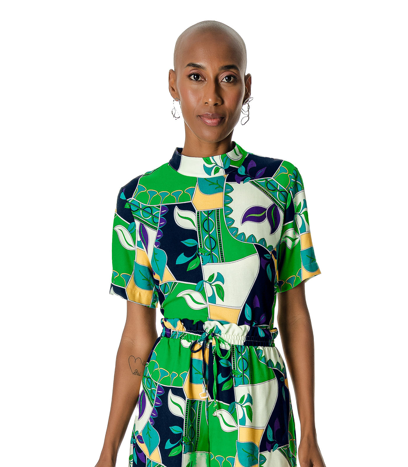 Blusa Estampada Com Gola Dupla Feminina Rovitex Verde M