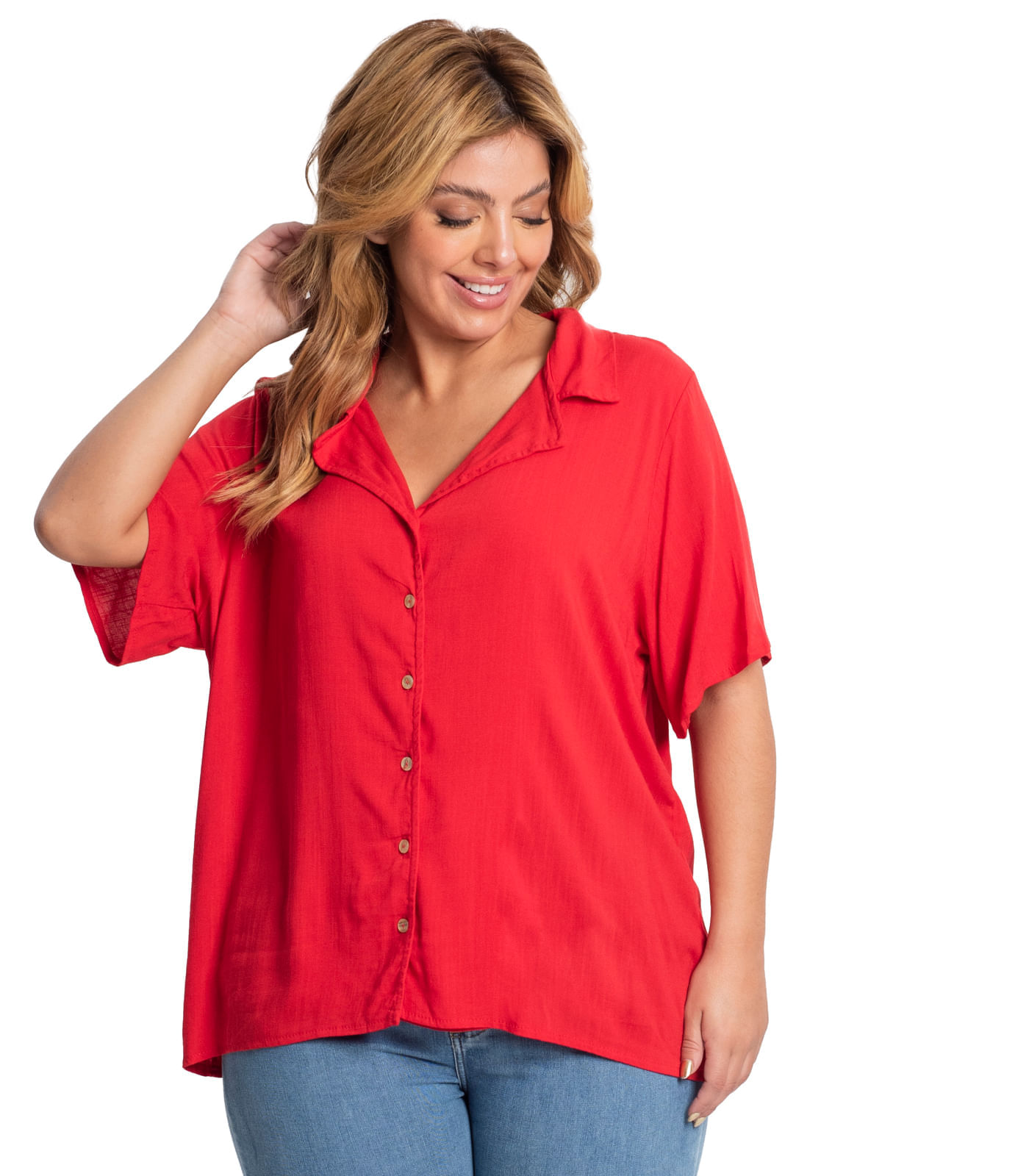 Camisa Feminina Plus Size Secret Glam Vermelho Plus G4