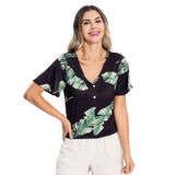 Camisa Com Folhas E Manga Ampla Rovitex Preto P
