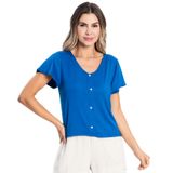 Camisa Feminina Malha Delicate Com Botões Rovitex Azul Gg