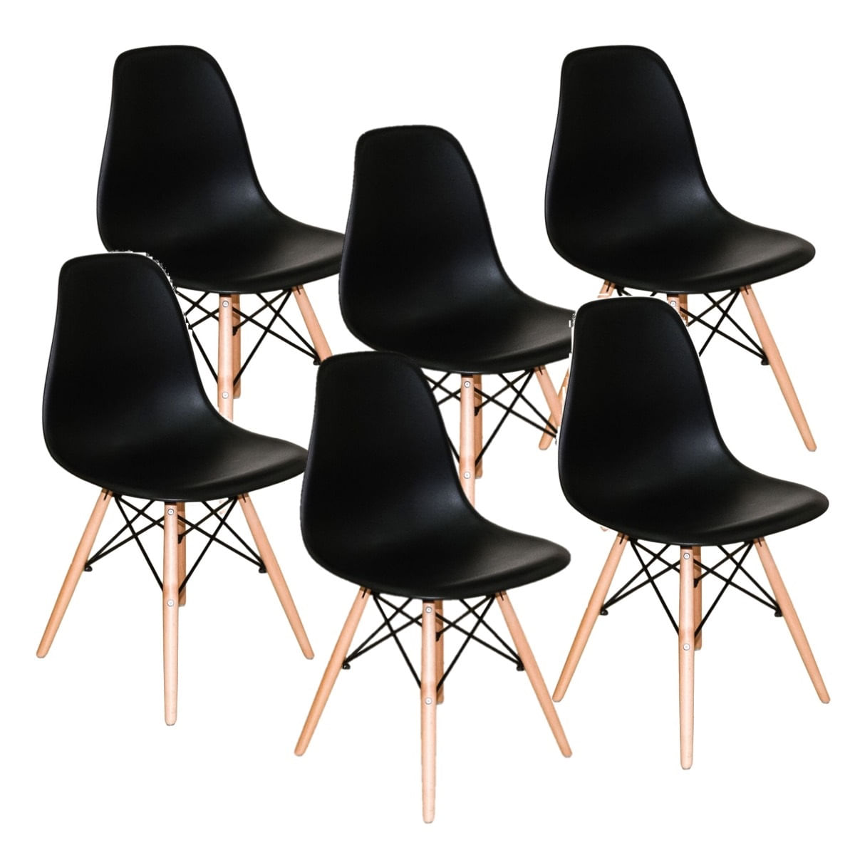 Kit 6 Cadeiras Charles Eames Dsw Preta -  Base Madeira