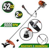 Máquina De Cortar Grama Lateral Á Gasolina 52cc Tekna Rl520ac + Lâmina Extra De 2 Pontas 330mm 2,7mm E Furo 25mm Com Anel Redutor Para Furo 20mm