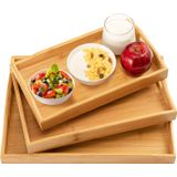 3 Pack Bamboo Bandeja De Comida Bandeja De Servir Com Alças Multi-use