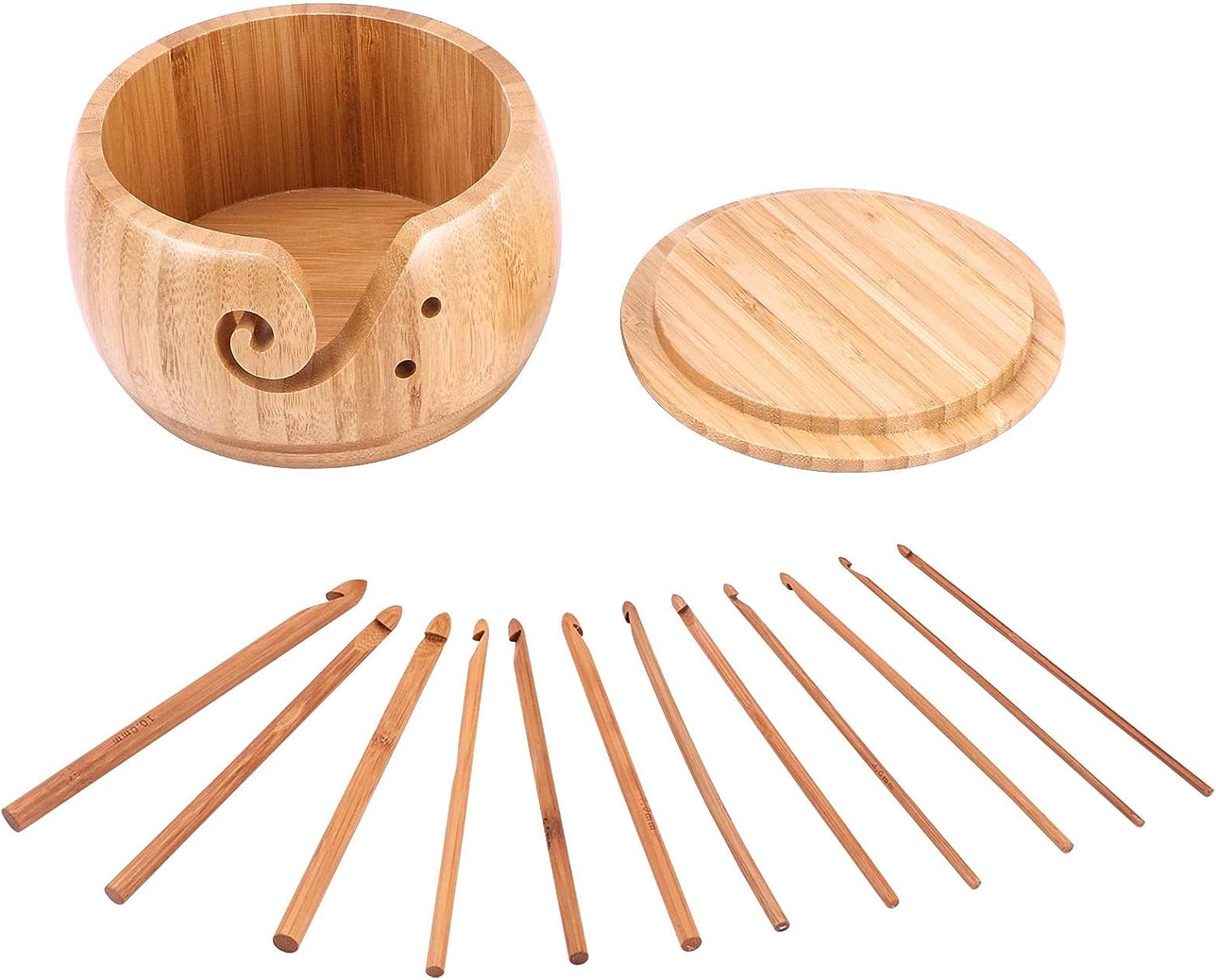 Conjunto De Agulhas De Bambu Suporte De Tigela De Fio Com 12 Pcs Croc De Bambu