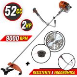 Máquina De Cortar Grama Á Gasolina 52cc Tekna Rl520ac + Extra Disco De Vídia De 40 Dentes 255mm 1,3mm E Furo 25mm Com Anel Redutor Para Furo 20mm