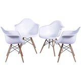 Kit 4 Cadeiras Eames Com Braço Base Em Madeira Branca - 64678