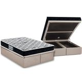 Cama Box Baú Queen: Colchão Anatômico Probel D45 / Ep Firmepedic Prodormir Advanced Tech2000 Double Face + Base Crc Suede Clean(158x198)
