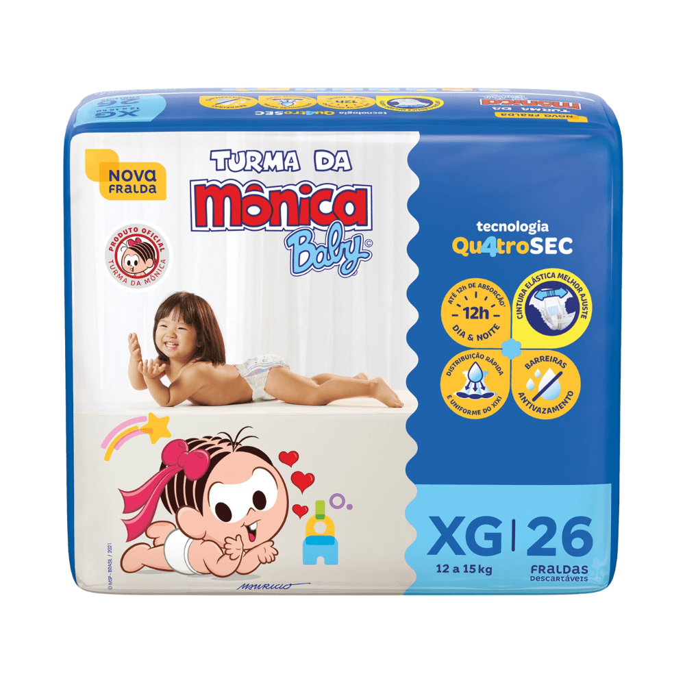 Fralda Turma Da Mônica Baby Xg Com 26 Unidades - 12 A 15 Kg Turma Da Mônica