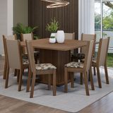 Conjunto Sala De Jantar Mesa Tampo De Madeira 8 Cadeiras Rustic/crema/bege Marrom Marisa Madesa