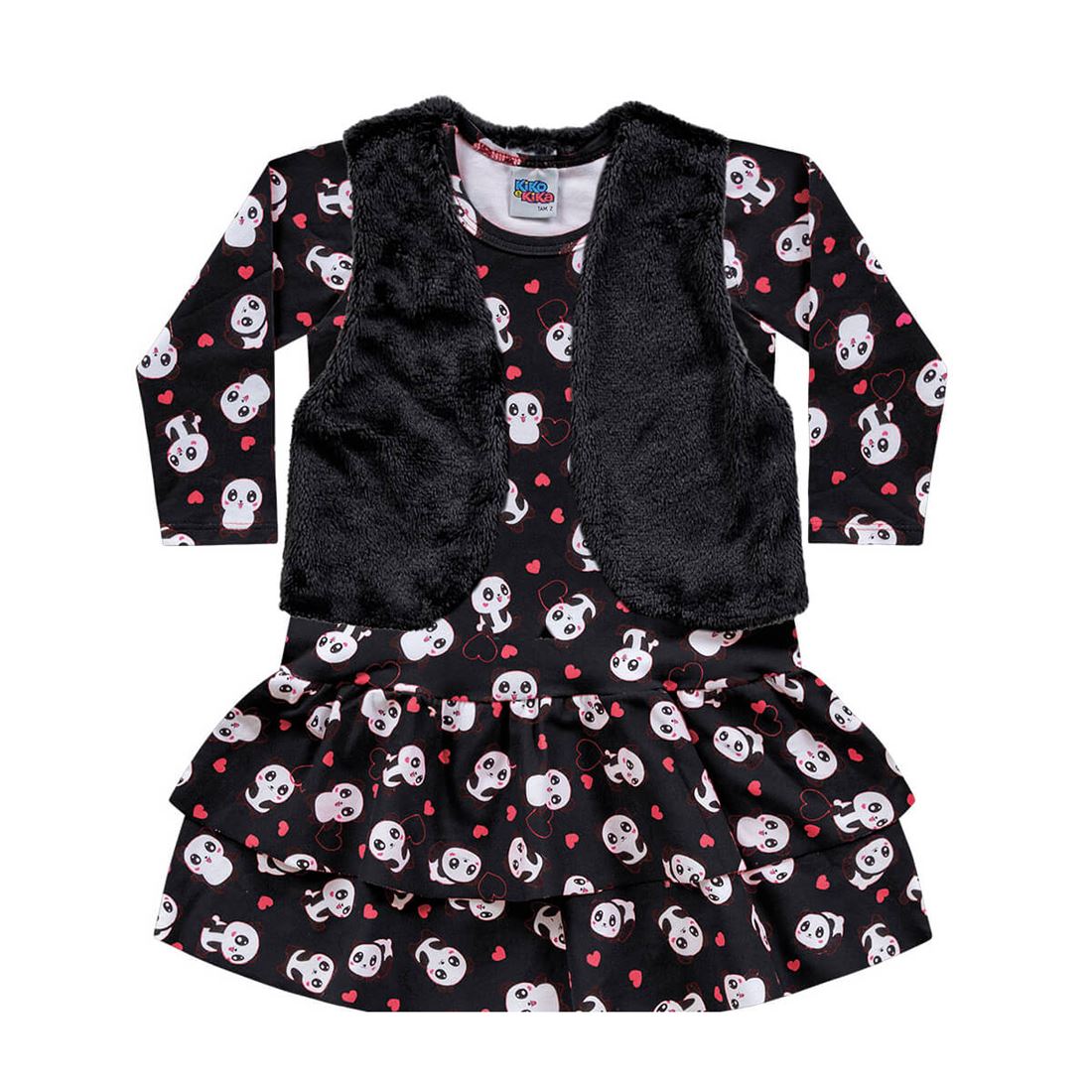 Vestido Bebê Menina Com Colete Estampado Panda