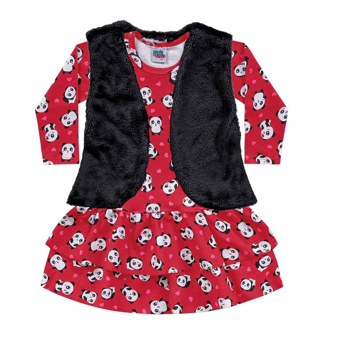 Vestido Bebê Menina Com Colete Estampado Panda