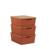 Kit 3 Caixas Organizadoras Com Tampa De Bambu 12l Terracota