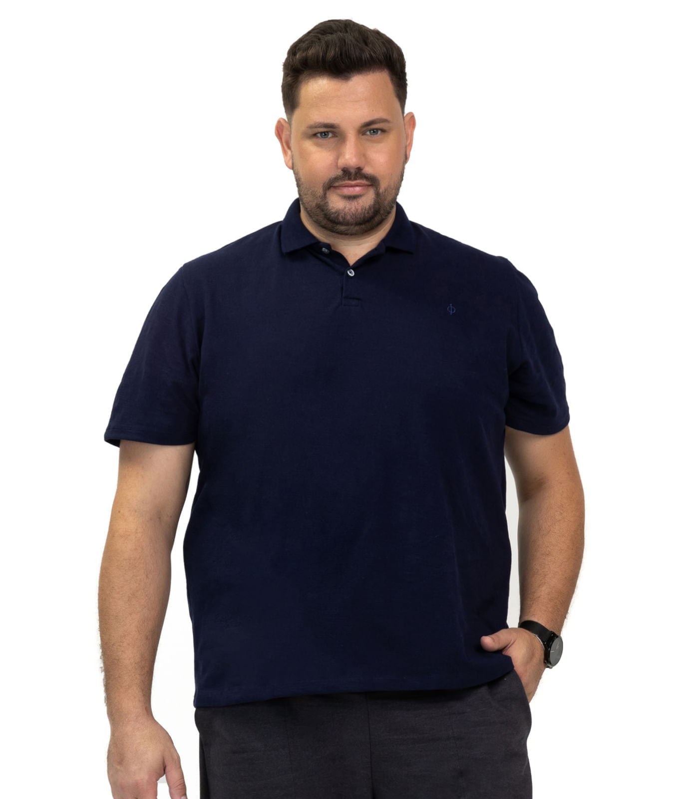 Polo Masculina Básica Plus Size Piquê Diametro Azul Plus G1