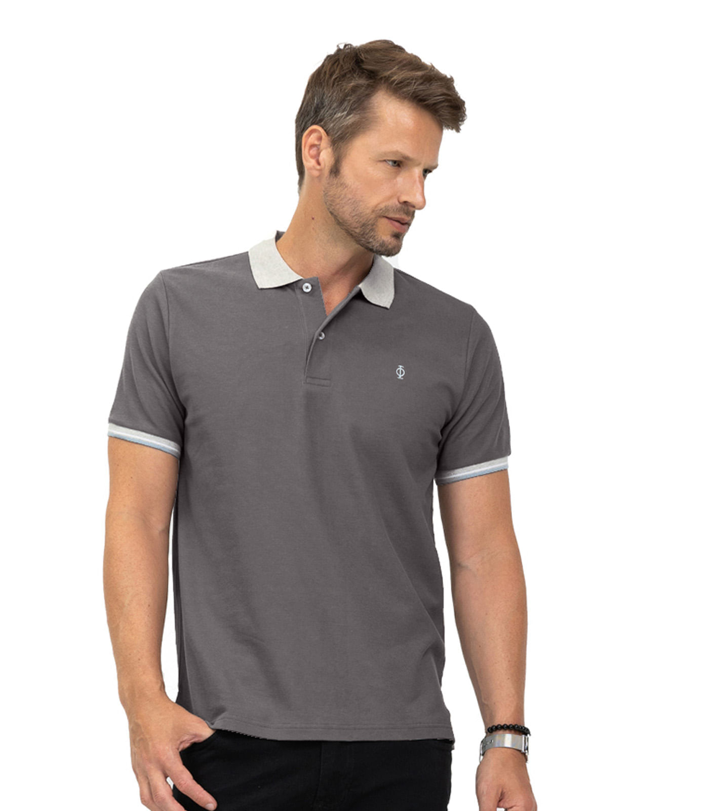 Polo Masculina Piquet Diametro Cinza M