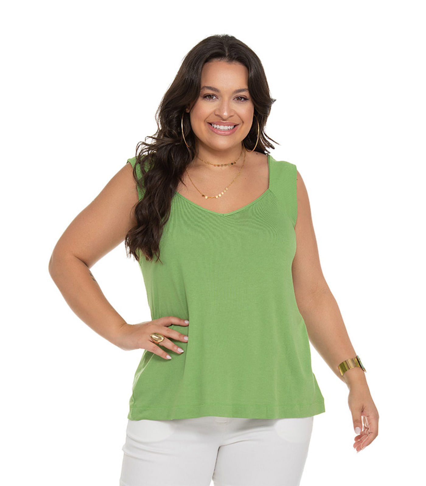 Regata Feminina Plus Size Visco Tricot Secret Glam Verde Plus G3